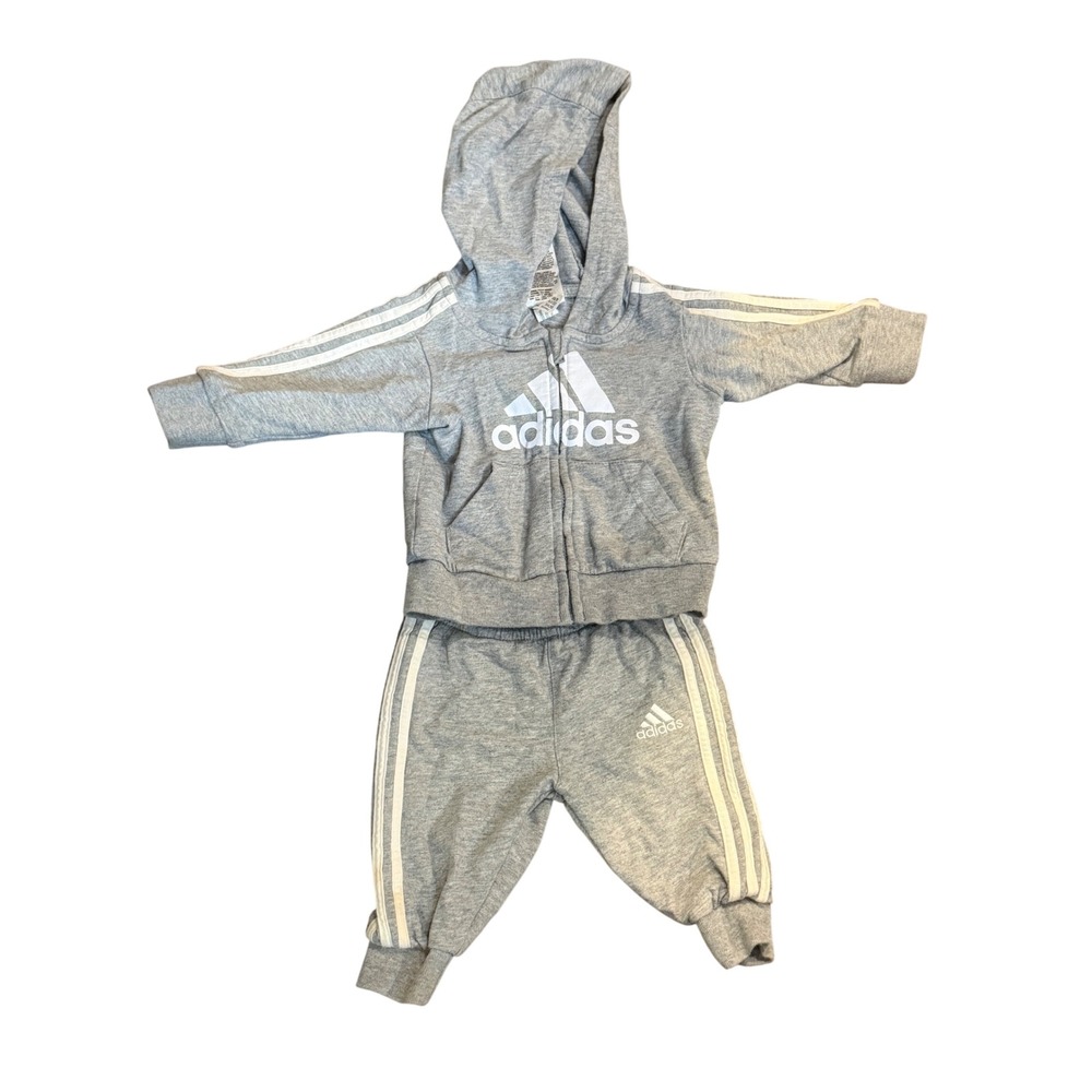 Adidas Infant Gray Fleece Tracksuit Hoodie & Joggers Set Size 3 mos  AG6333
